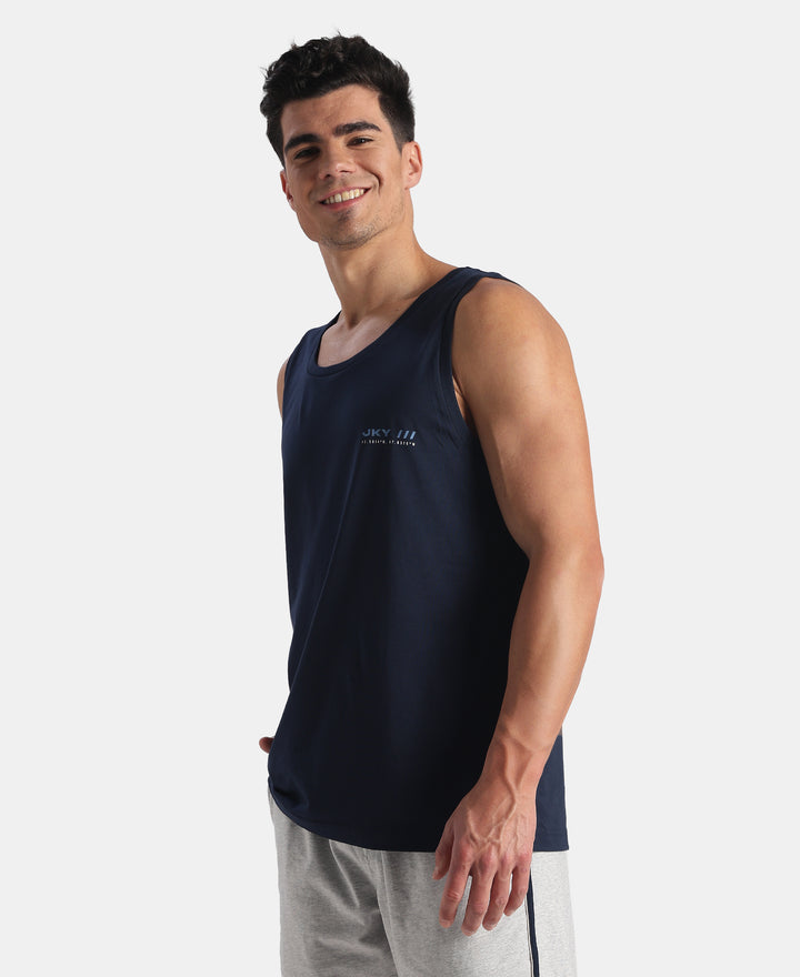 Super Combed Cotton Rich Graphic Printed Tank Top - Navy
