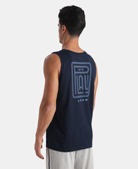Super Combed Cotton Rich Graphic Printed Tank Top - Navy