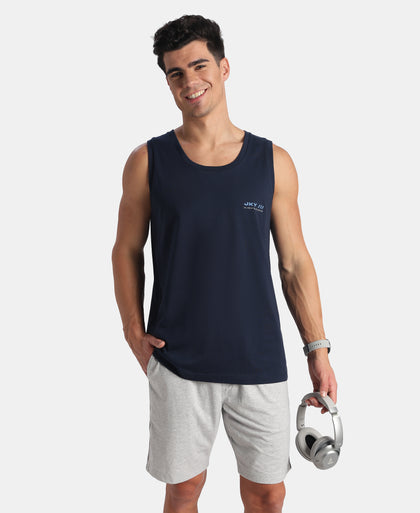Super Combed Cotton Rich Graphic Printed Tank Top - Navy
