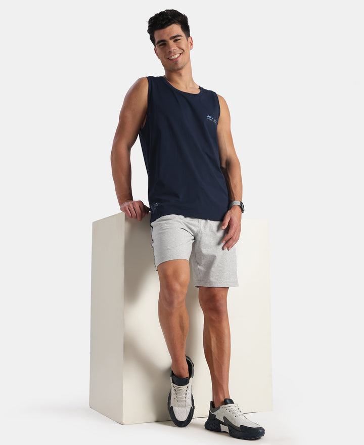 Super Combed Cotton Rich Graphic Printed Tank Top - Navy