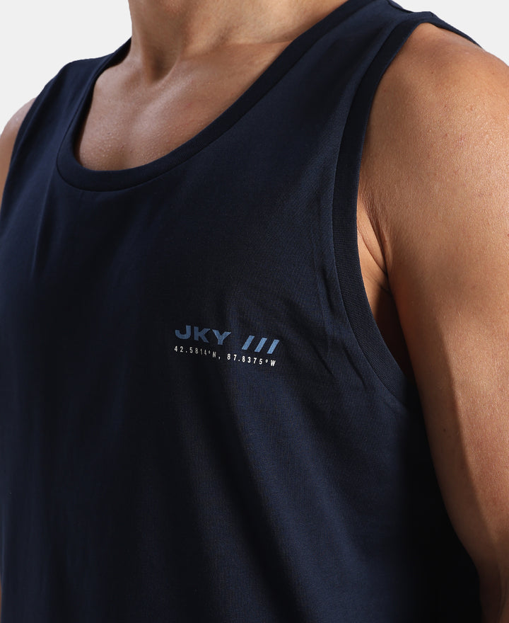 Super Combed Cotton Rich Graphic Printed Tank Top - Navy