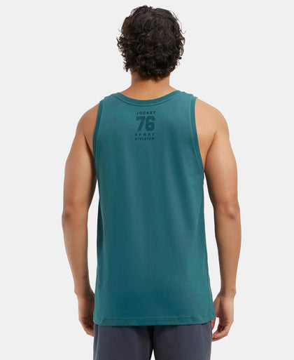 Super Combed Cotton Rich Graphic Printed Tank Top - Pacific Green-3