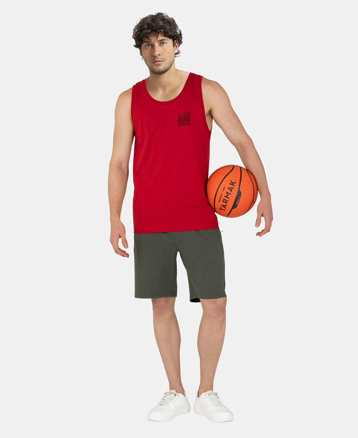 Super Combed Cotton Rich Graphic Printed Tank Top - Shanghai Red