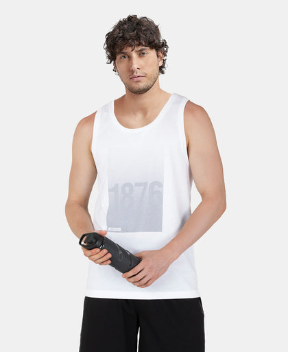 Super Combed Cotton Rich Graphic Printed Tank Top - White