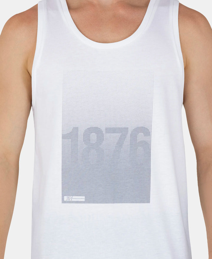 Super Combed Cotton Rich Graphic Printed Tank Top - White