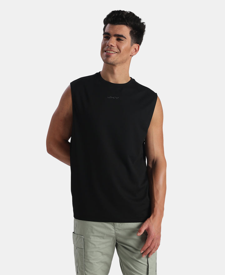 Microfiber Fabric Oversized Tank Top with StayFresh Treatment - Black