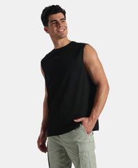 Microfiber Fabric Oversized Tank Top with StayFresh Treatment - Black