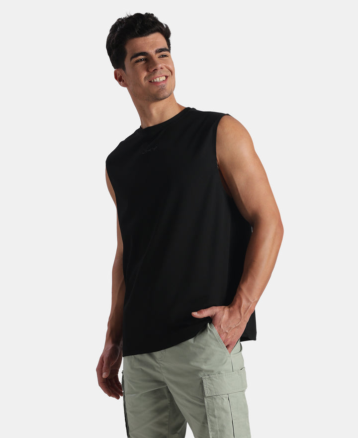 Microfiber Fabric Oversized Tank Top with StayFresh Treatment - Black