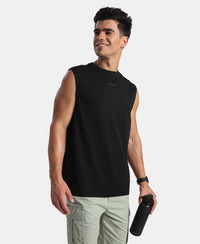 Microfiber Fabric Oversized Tank Top with StayFresh Treatment - Black