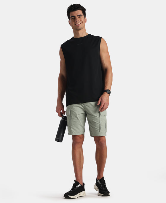 Microfiber Fabric Oversized Tank Top with StayFresh Treatment - Black