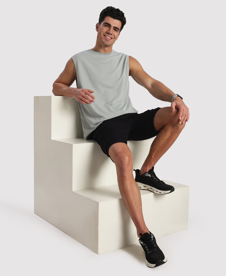 Microfiber Fabric Oversized Tank Top with StayFresh Treatment - Light Grey