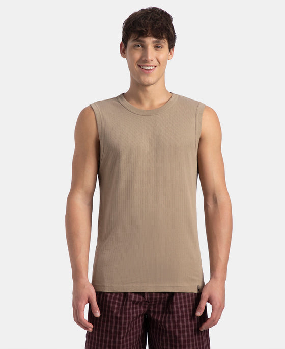 Super Combed Cotton Rib Solid Round Neck Muscle Vest - Desert Taupe