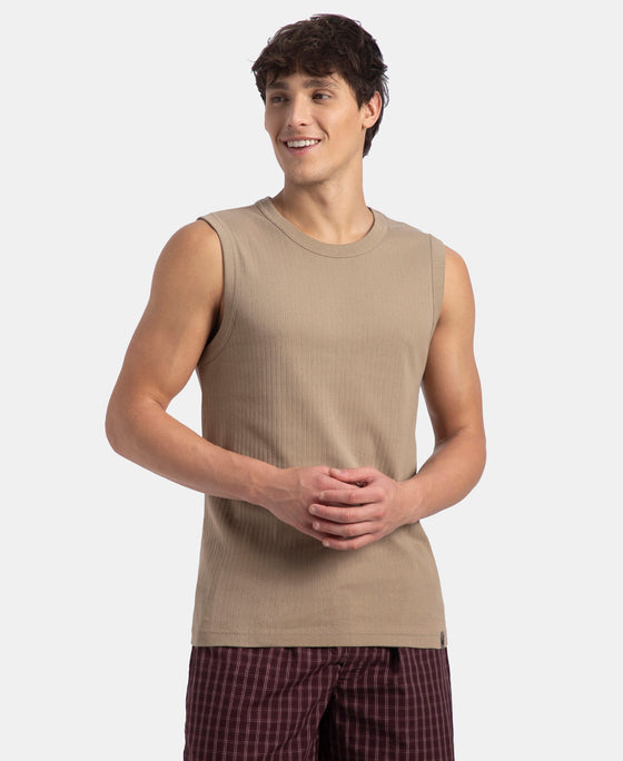 Super Combed Cotton Rib Solid Round Neck Muscle Vest - Desert Taupe