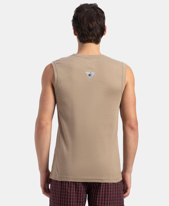 Super Combed Cotton Rib Solid Round Neck Muscle Vest - Desert Taupe