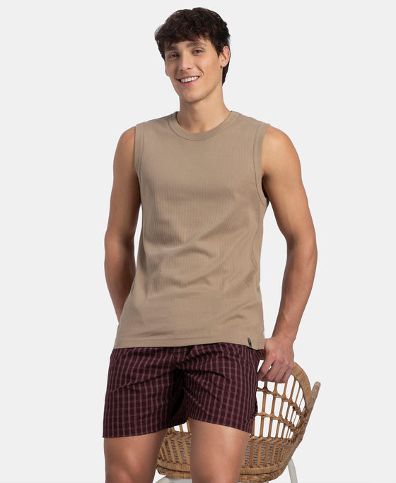 Super Combed Cotton Rib Solid Round Neck Muscle Vest - Desert Taupe