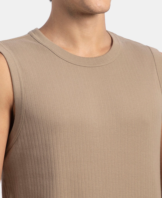 Super Combed Cotton Rib Solid Round Neck Muscle Vest - Desert Taupe