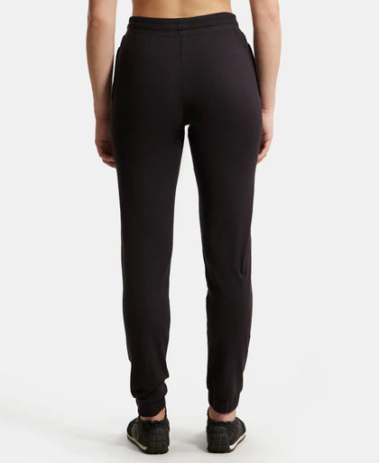 Super Combed Cotton Elastane Stretch Slim Fit Joggers with Side Pockets - Black