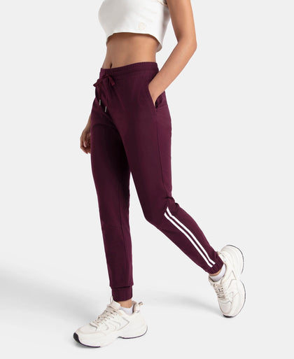 Super Combed Cotton Elastane Stretch Slim Fit Joggers with Side Pockets - Wine Tasting