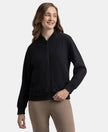 Super Combed Cotton French Terry Drop Shoulder Styled Jacket with Ribbed Cuff and Hem - Black