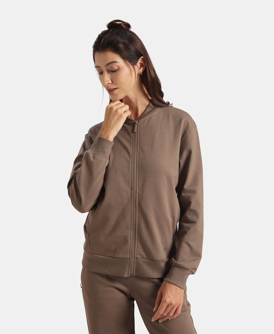 Super Combed Cotton French Terry Drop Shoulder Styled Jacket with Ribbed Cuff and Hem - Falcon