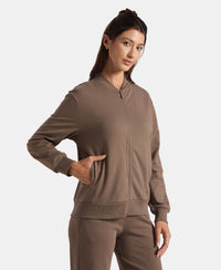 Super Combed Cotton French Terry Drop Shoulder Styled Jacket with Ribbed Cuff and Hem - Falcon