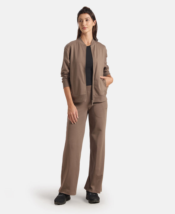 Super Combed Cotton French Terry Drop Shoulder Styled Jacket with Ribbed Cuff and Hem - Falcon
