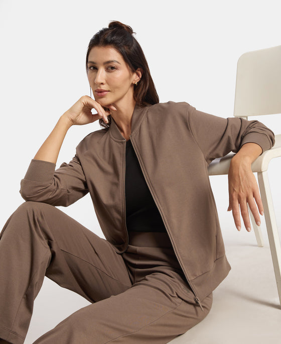 Super Combed Cotton French Terry Drop Shoulder Styled Jacket with Ribbed Cuff and Hem - Falcon