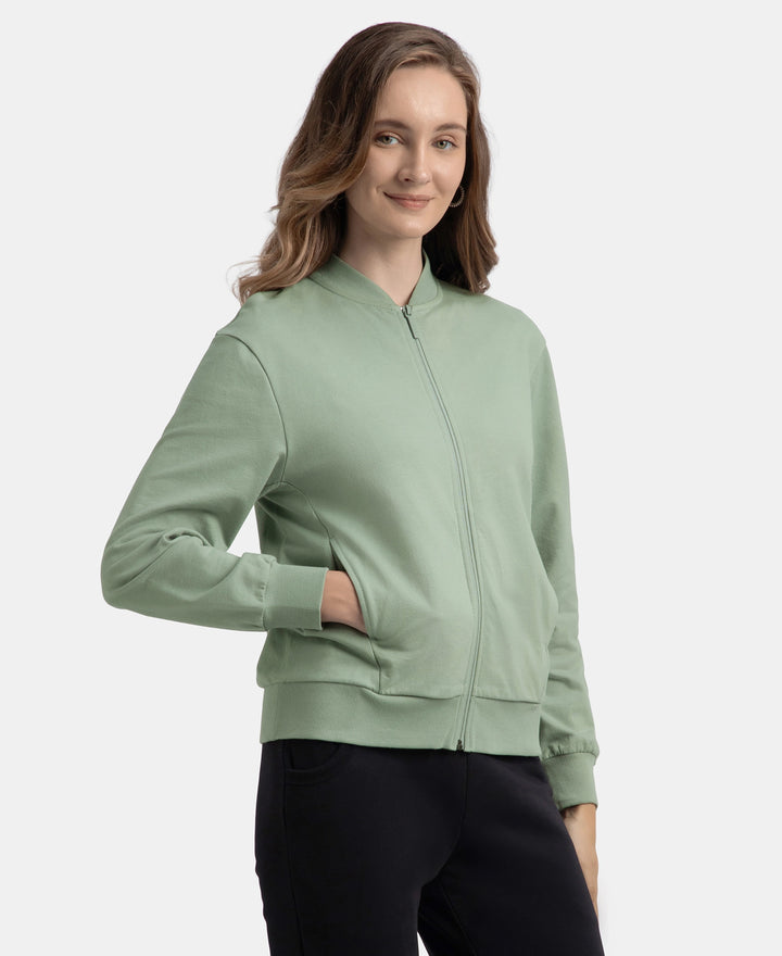 Super Combed Cotton French Terry Drop Shoulder Styled Jacket with Ribbed Cuff and Hem - Iceberg Green