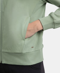 Super Combed Cotton French Terry Drop Shoulder Styled Jacket with Ribbed Cuff and Hem - Iceberg Green