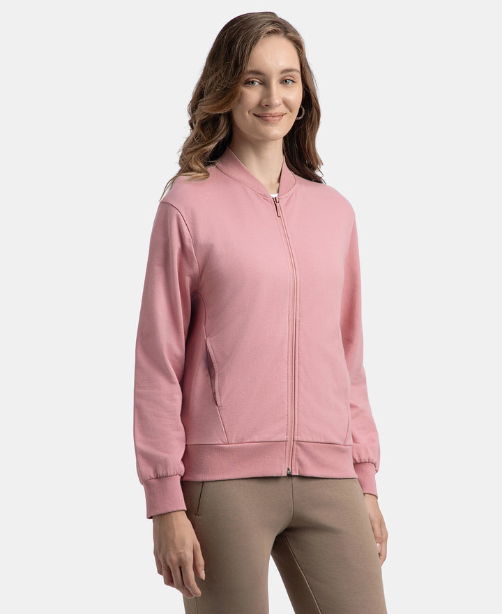 Super Combed Cotton French Terry Drop Shoulder Styled Jacket with Ribbed Cuff and Hem - Lilas