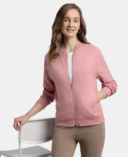 Super Combed Cotton French Terry Drop Shoulder Styled Jacket with Ribbed Cuff and Hem - Lilas