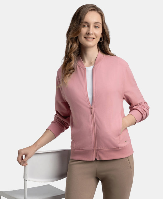 Super Combed Cotton French Terry Drop Shoulder Styled Jacket with Ribbed Cuff and Hem - Lilas