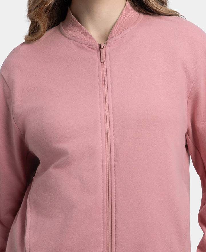 Super Combed Cotton French Terry Drop Shoulder Styled Jacket with Ribbed Cuff and Hem - Lilas