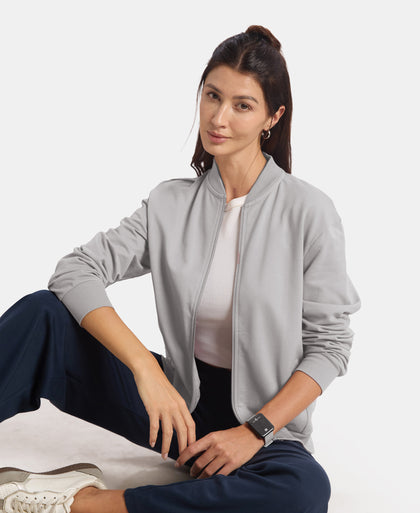 Super Combed Cotton French Terry Drop Shoulder Styled Jacket with Ribbed Cuff and Hem - Perfomance Grey