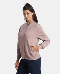 Super Combed Cotton French Terry Drop Shoulder Styled Jacket with Ribbed Cuff and Hem - Quail
