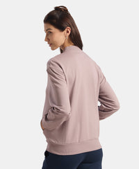 Super Combed Cotton French Terry Drop Shoulder Styled Jacket with Ribbed Cuff and Hem - Quail