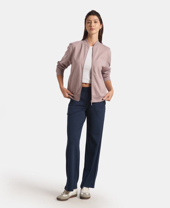 Super Combed Cotton French Terry Drop Shoulder Styled Jacket with Ribbed Cuff and Hem - Quail