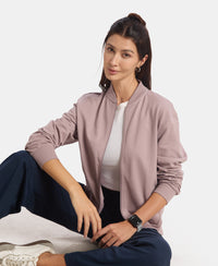 Super Combed Cotton French Terry Drop Shoulder Styled Jacket with Ribbed Cuff and Hem - Quail