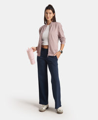 Super Combed Cotton French Terry Drop Shoulder Styled Jacket with Ribbed Cuff and Hem - Quail
