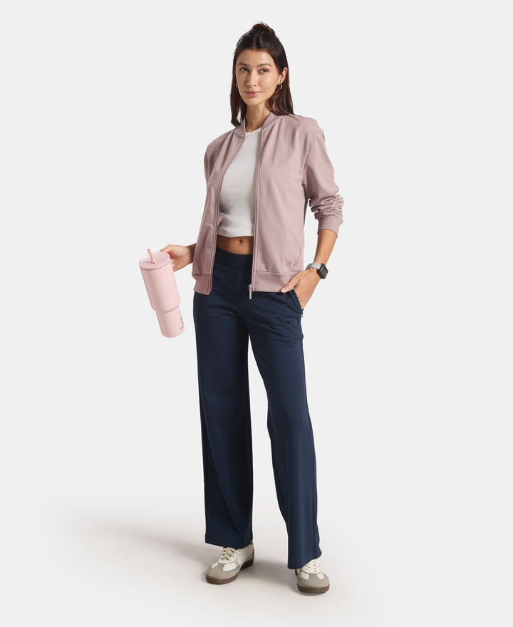 Super Combed Cotton French Terry Drop Shoulder Styled Jacket with Ribbed Cuff and Hem - Quail
