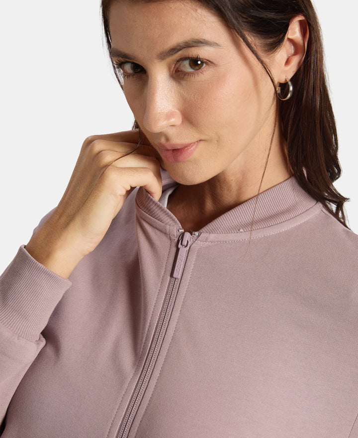 Super Combed Cotton French Terry Drop Shoulder Styled Jacket with Ribbed Cuff and Hem - Quail