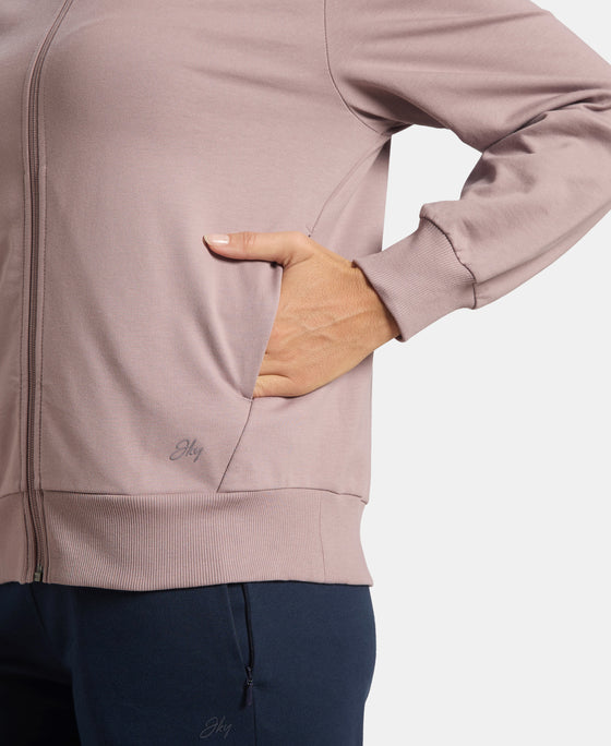 Super Combed Cotton French Terry Drop Shoulder Styled Jacket with Ribbed Cuff and Hem - Quail