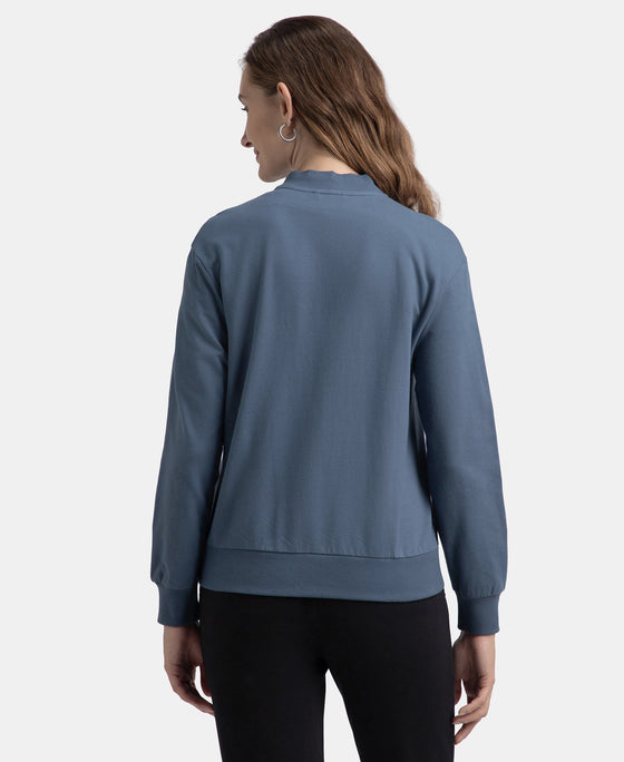 Super Combed Cotton French Terry Drop Shoulder Styled Jacket with Ribbed Cuff and Hem - Vintage Indigo