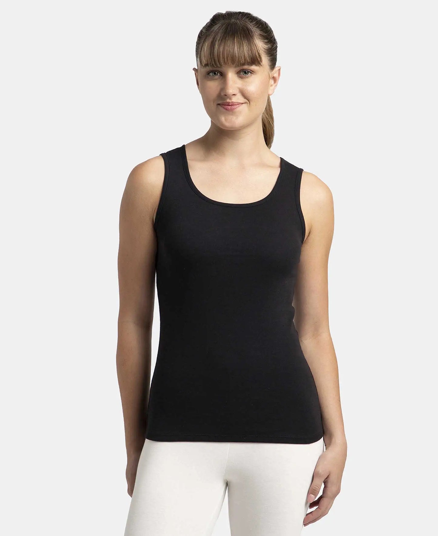 Super Combed Cotton Rib Fabric Slim Fit Solid Tank Top - Black