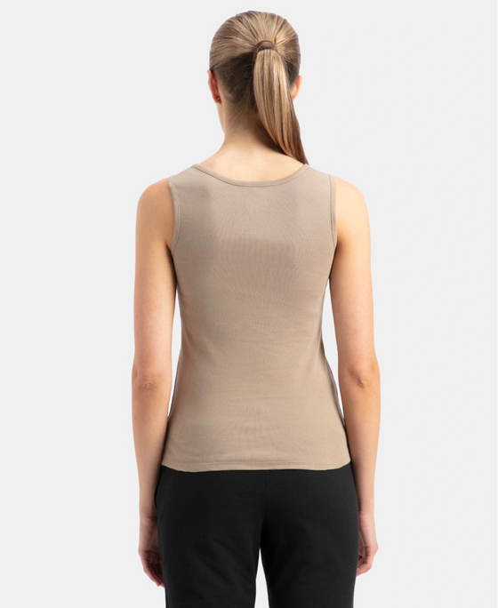 Super Combed Cotton Rib Fabric Slim Fit Solid Tank Top - Desert Taupe
