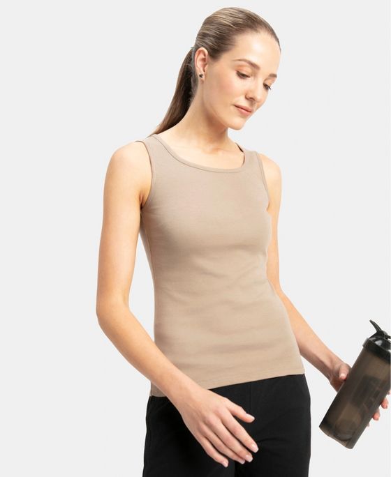Super Combed Cotton Rib Fabric Slim Fit Solid Tank Top - Desert Taupe