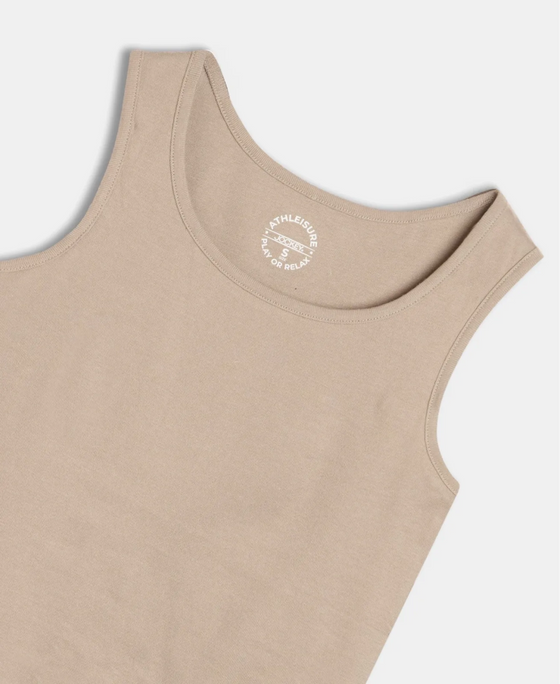 Super Combed Cotton Rib Fabric Slim Fit Solid Tank Top - Desert Taupe