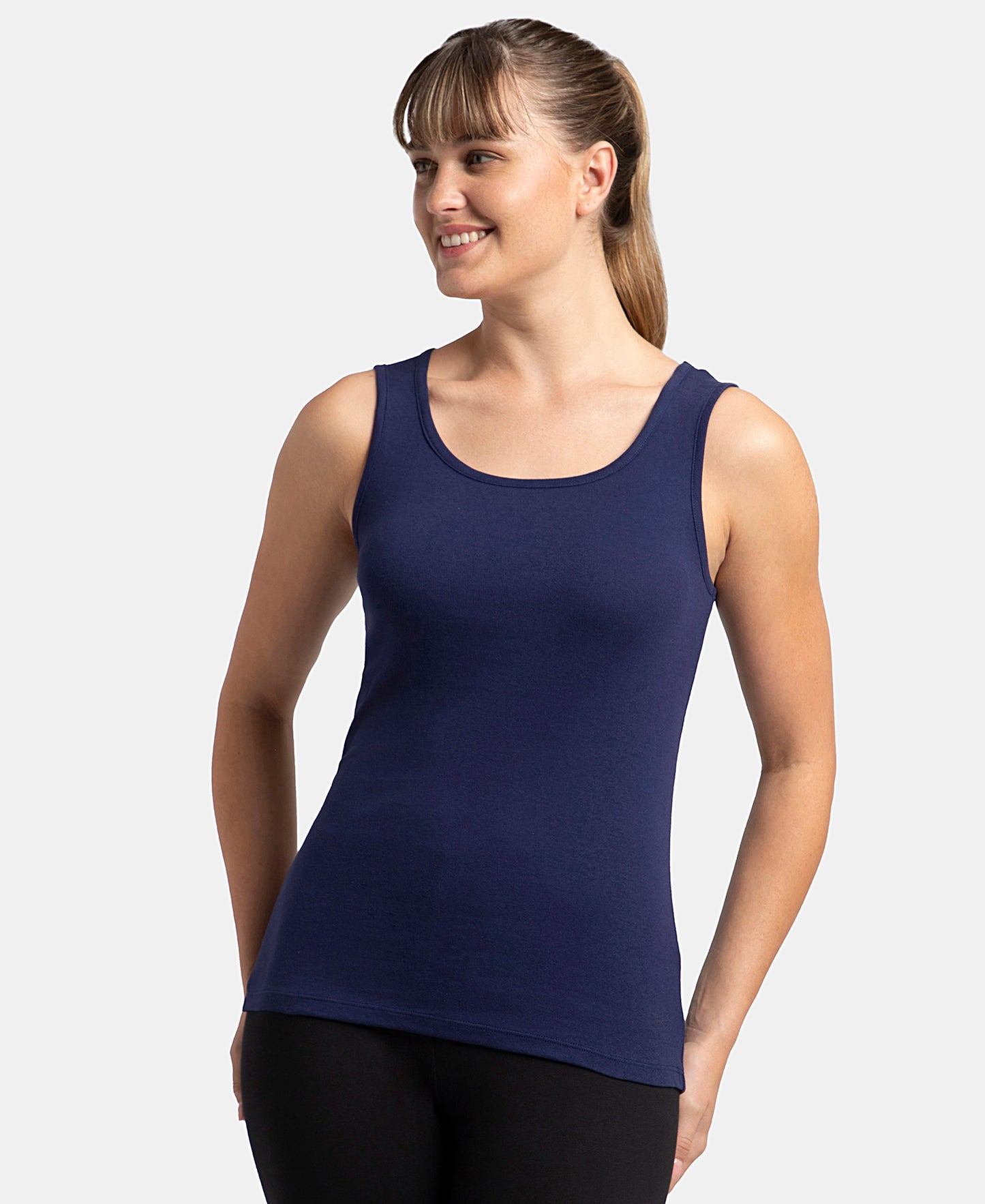 Super Combed Cotton Rib Fabric Slim Fit Solid Tank Top - Imperial Blue