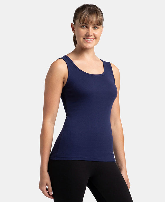 Super Combed Cotton Rib Fabric Slim Fit Solid Tank Top - Imperial Blue