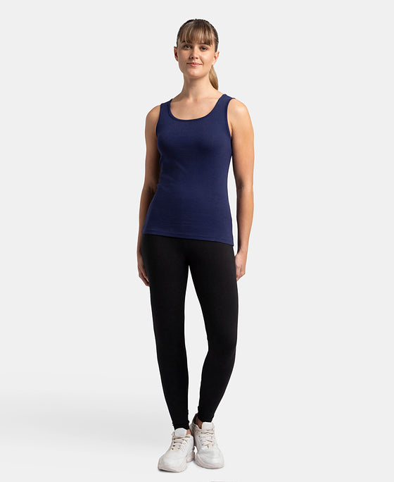 Super Combed Cotton Rib Fabric Slim Fit Solid Tank Top - Imperial Blue